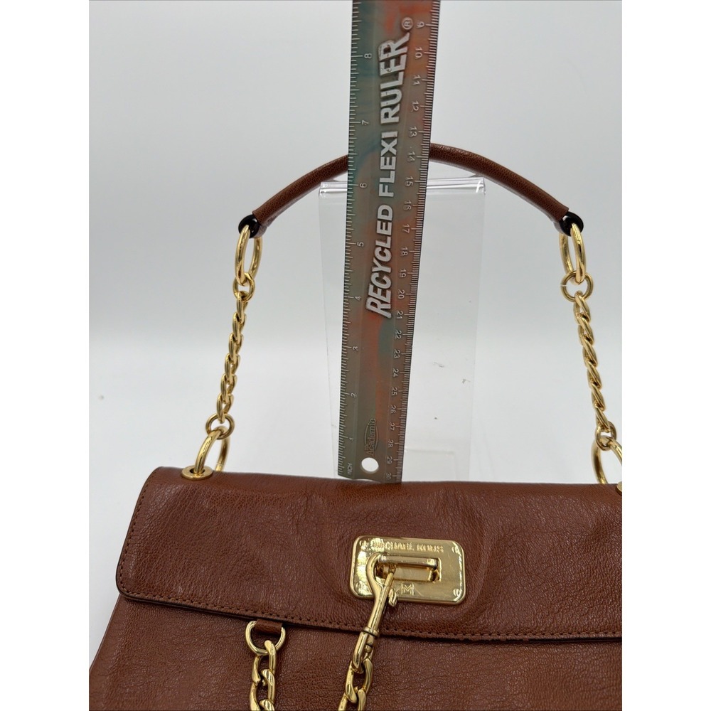 Michael Kors Genuine Leather Rectangular Med Sz Shoulder Bag Brown Gold Dust Bag - Picture 7 of 16